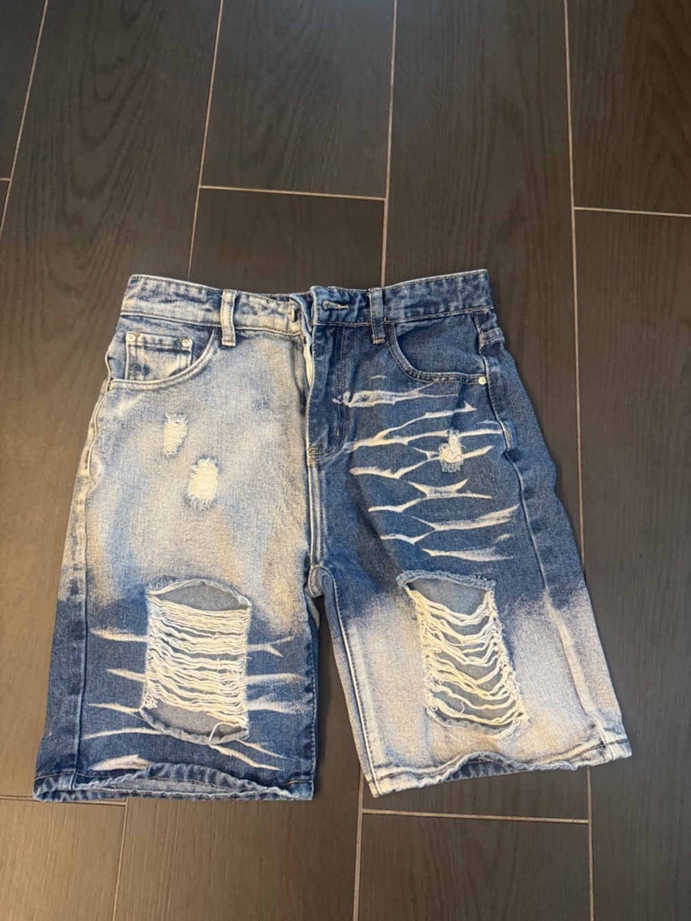 Men's Distressed Two-Tone Blue Denim Shorts